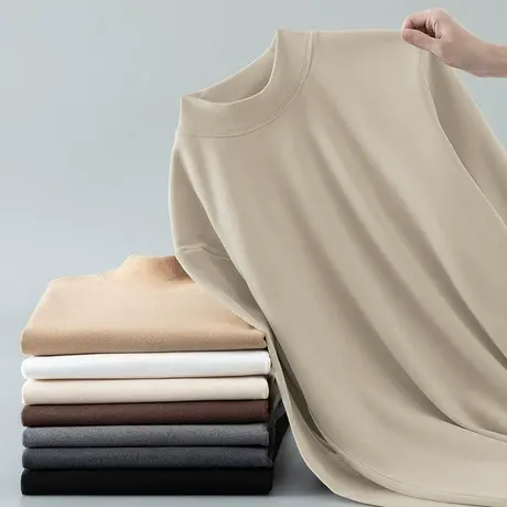 半高领长袖t恤男2024新款加绒保暖德绒双面绒打底衫中领纯色秋衣商品大图