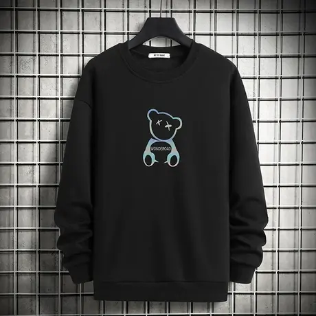 春秋款卫衣男潮ins宽松潮流帅气青少年加绒小熊印花套头无帽长袖商品大图