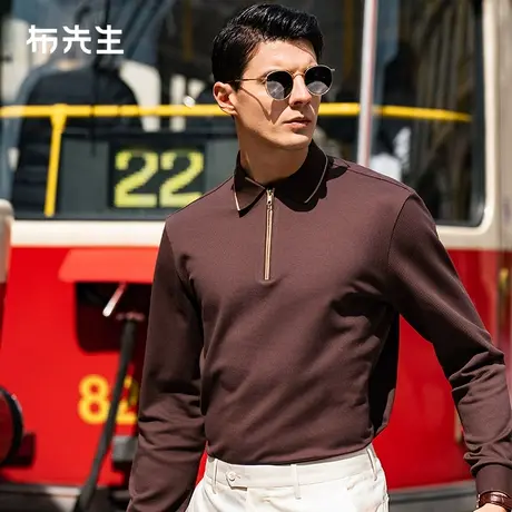 MrBu布先生撞色拉链扁机领男款长袖t恤秋季美式POLO衫BT12317商品大图