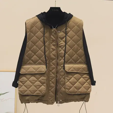 欧洲站纯色菱形格棉马甲女2023年秋冬新款洋气百搭潮流上衣ins潮商品大图