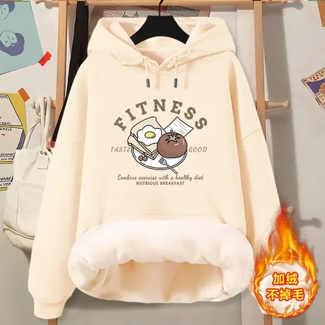 2023年新款爆款连帽加绒卫衣女韩系学院风时尚百搭初中生外穿上衣图片