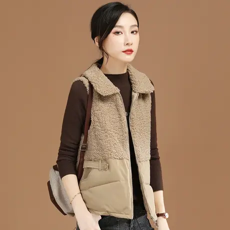 韩潮袭人羊羔毛保暖棉马甲外套女2023年冬季新款加厚坎肩马夹背心图片