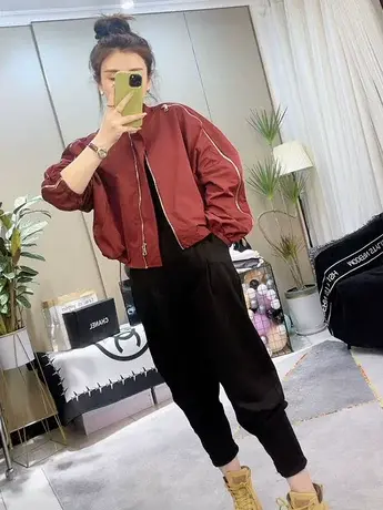 秋季时尚袖子拉链棒球服外套女高级感重工休闲ins拼色立领上衣女商品大图