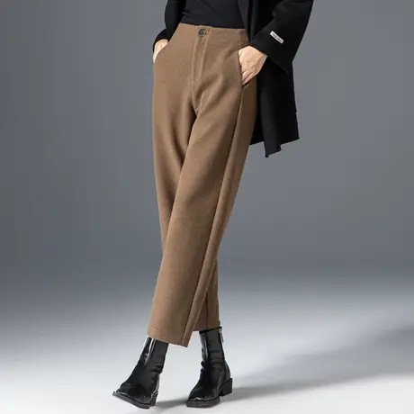 驼色毛呢裤子女秋冬镰刀裤新款冬季妈妈女裤休闲九分裤萝卜哈伦裤商品大图