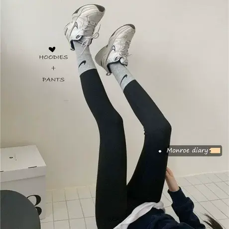 鲨鱼皮打底裤女外穿紧身秋冬季加绒加厚芭比压力瘦腿瑜伽黑色裤子图片