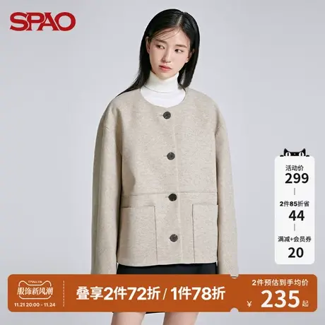 SPAO女士外套春季新款圆领单排扣呢外套SPJKB4TW11商品大图