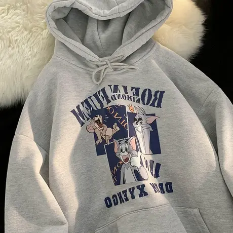 美式复古连帽卫衣女oversize小众高街潮ins加绒外套情侣装上衣秋商品大图