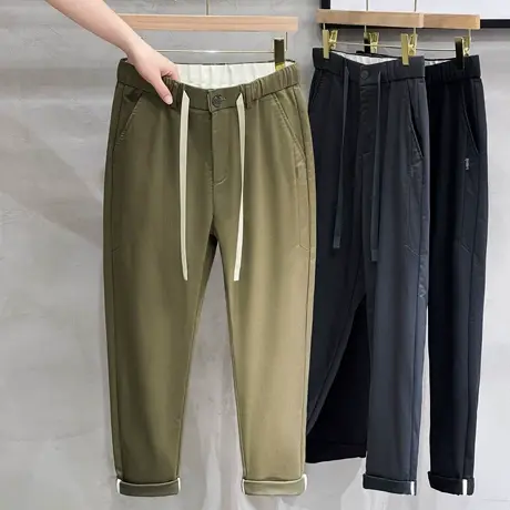 铜氨丝男士九分裤秋季锥形显瘦裤子修身休闲裤男韩版百搭直筒长裤商品大图