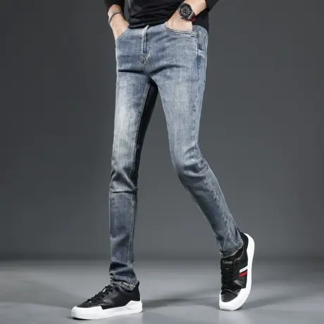 高级牛仔裤男秋季2023新款复古蓝色修身小脚弹力潮流春秋款裤子男商品大图