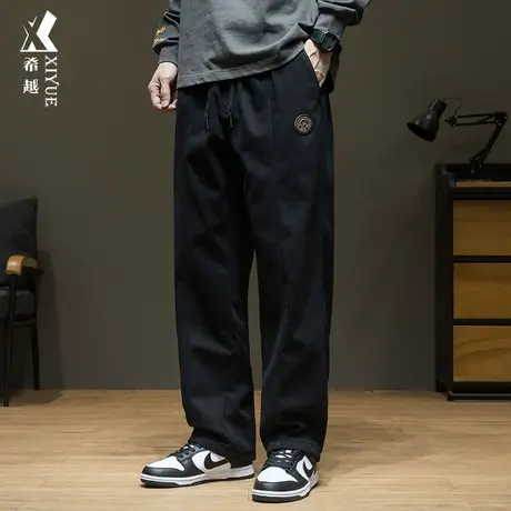 春季垂感显高直筒休闲裤春秋男小徽章拼接拖地裤宽松加肥加大裤子商品大图