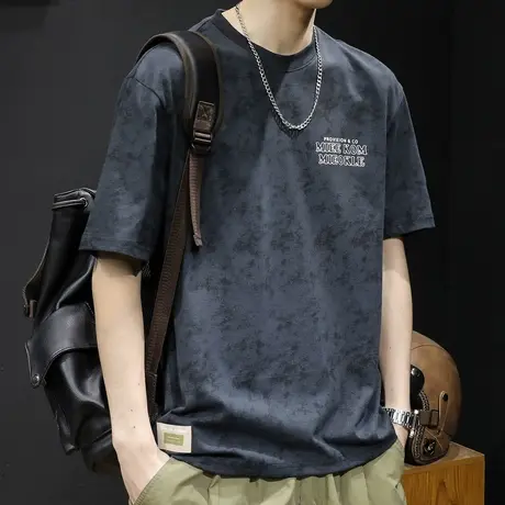 云染短袖t恤男士宽松大码潮牌夏季2024新款男款纯棉男装重磅体恤商品大图