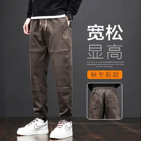 设计感拼接宽松小脚休闲裤子秋冬款高端束脚哈伦美式工装春季男装商品大图