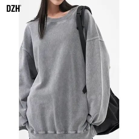 男士灰色重磅卫衣男秋季圆领2023新款情侣装外套纯色打底衫春秋款商品大图