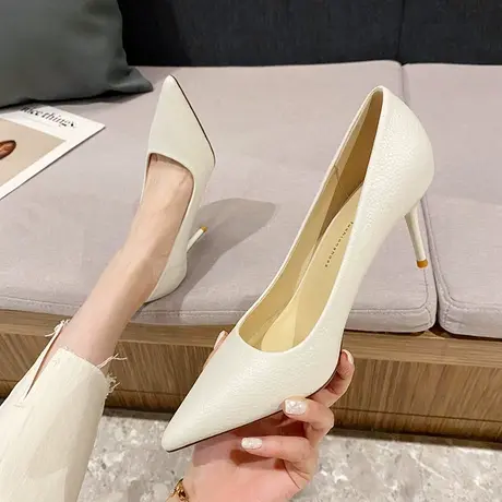 软皮职业高跟鞋女细跟2024春季新款法式少女尖头浅口百搭气质单鞋商品大图