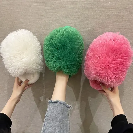 高级感毛绒绒棉拖鞋女秋冬季居家室内网红厚底踩屎感包头保暖棉拖商品大图