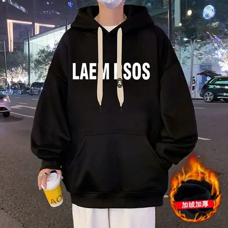 纯棉加绒卫衣男春秋季2024新款连帽宽松加厚保暖外套ins潮牌上衣图片