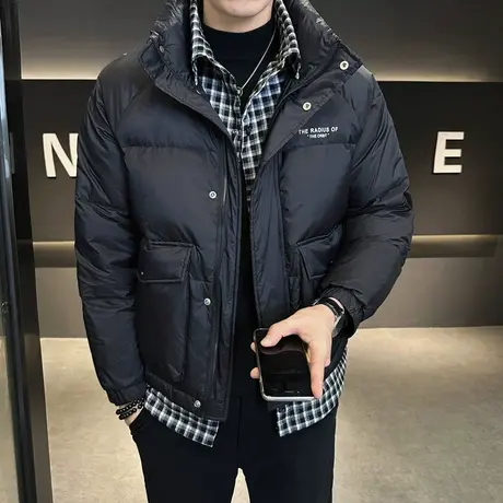 2023冬季新款衬衣拼接假两件羽绒服男士立领休闲修身加厚保暖棉服图片