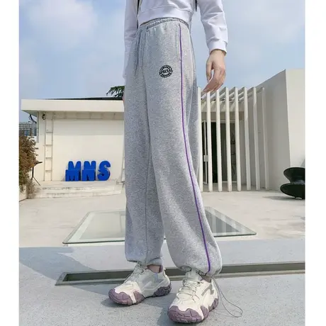 唐狮运动裤女秋冬新美式复古辣妹裤子宽松拼接显瘦休闲长裤图片