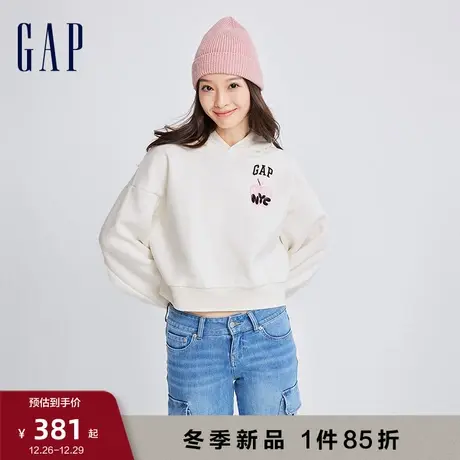 【GAP x JEREMY VILLE联名】女装抓绒保暖印花连帽衫卫衣853242图片