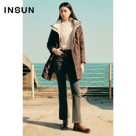 INSUN恩裳冬季肌理感棉质微喇复古牛仔裤商品大图