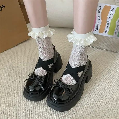 玛丽珍鞋女2024年新款英伦风粗跟浅口单鞋配裙子蝴蝶结高跟小皮鞋商品大图