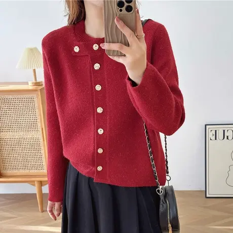 春装2024年女装本命年红色开衫毛衣女秋冬2023新款针织衫外套爆款图片