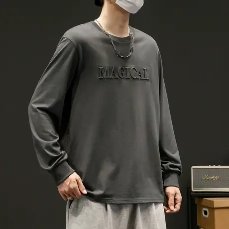唐狮秋休闲长袖T恤男士宽松设计感上衣打底衫男士圆领显瘦内搭潮4图片