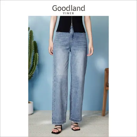 【醋酸系列】Goodland美地女装2023夏复古高腰直筒牛仔裤商品大图
