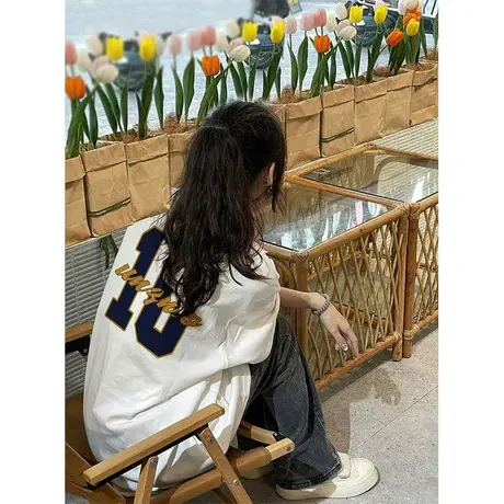 重磅纯棉短袖t恤女宽松oversize小众设计感美式复古夏季半袖上衣商品大图