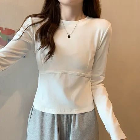 设计感长袖t恤女春秋季2023新款修身打底衫小个子短款甜辣妹上衣商品大图