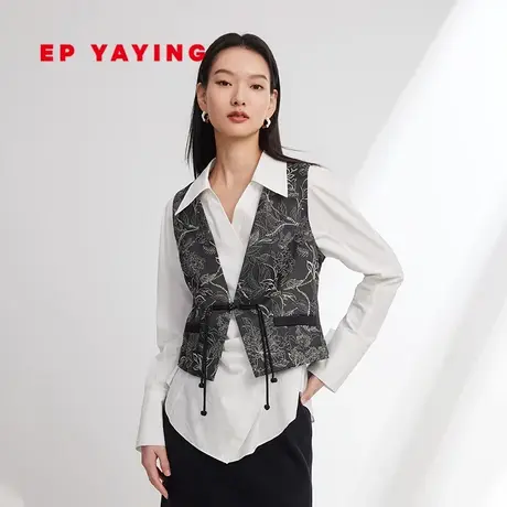 雅莹国风|民族系列 缎面提花收腰短马甲 2024春装新款1015A图片