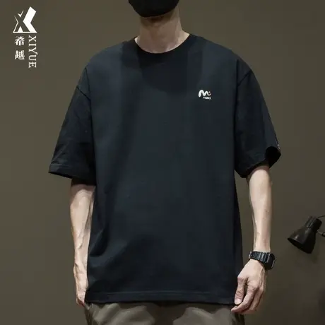 希越美式休闲短袖T恤男春夏250g新国潮棉打底衫宽松大码男士体恤商品大图