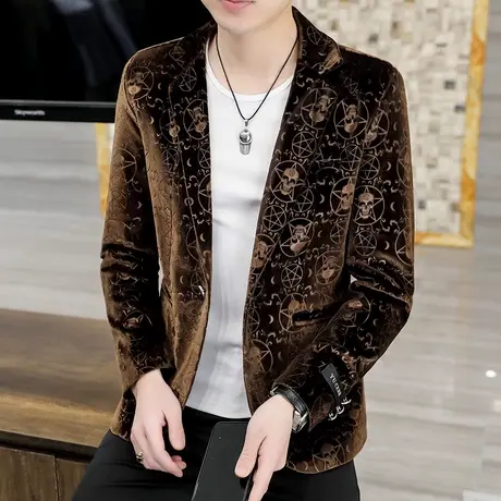 男士金丝绒西服外套上衣服春秋季韩版潮牌高级感男装痞帅气小西装图片