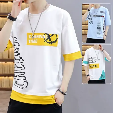 冰感短袖t恤潮流2023年夏季男士薄款冰丝圆领潮牌宽松五分半袖潮图片