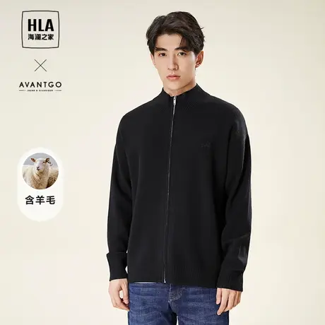 HLA/海澜之家轻商务经典系列针织开衫2023秋冬新款高领休闲外套男商品大图