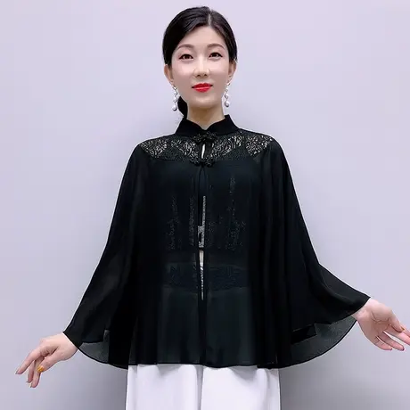蕾丝防晒衣女士夏季薄款斗篷披风披肩外搭开衫雪纺中年妈妈防晒服商品大图