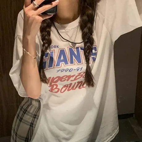 美式复古短袖t恤女夏季薄款宽松韩版ins超火设计感小众别致上衣服图片