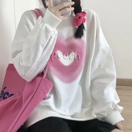 无帽卫衣女2021秋冬宽松韩版ins上衣小个子加绒加厚chic港风外套商品大图