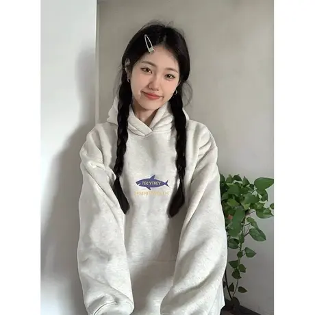 oversize设计感连帽卫衣女2023新款春秋薄款小众韩版宽松上衣外套图片