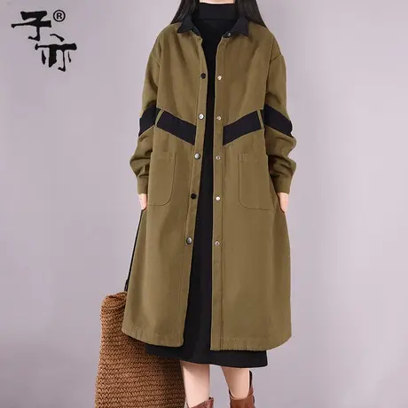 子亦冬装新款韩版宽松大码单排扣休闲时尚加绒拼接风衣外套商品大图