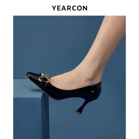 意尔康2023秋新款金属扣单鞋女夏细跟方头高跟鞋女夏天少女配裙子商品大图