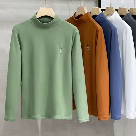 半高领打底衫男春秋款修身内搭潮流紧身刺绣中领德绒磨毛长袖t恤图片
