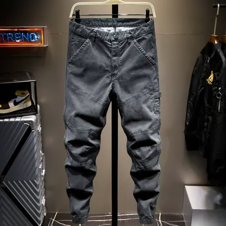 秋季香港潮牌余文乐工装裤男束脚男士休闲长裤子男修身小脚裤百搭图片