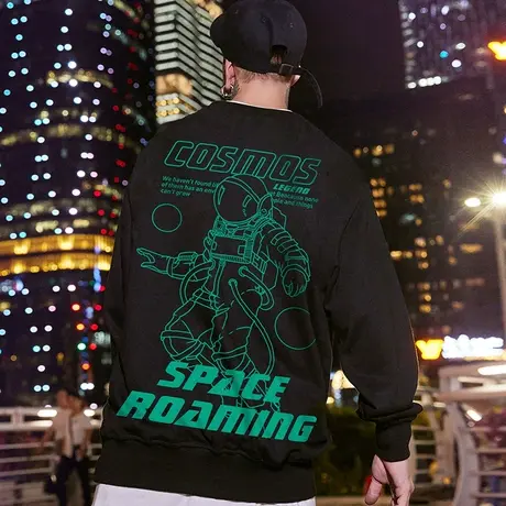 2023新款圆领卫衣无帽国潮胖子oversize大码男装潮牌长袖春秋薄款图片