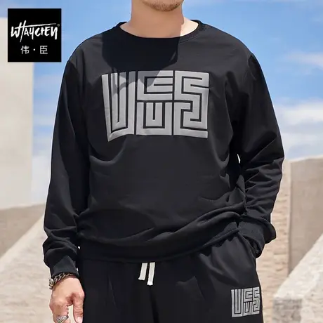 伟臣2023秋冬新品大码男式圆领卫衣胖子加肥加大发泡印花运动上衣商品大图