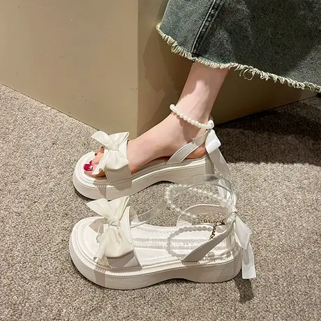 公主假日凉鞋女夏季2023年新款网红厚底仙女风蝴蝶结配裙子罗马鞋商品大图