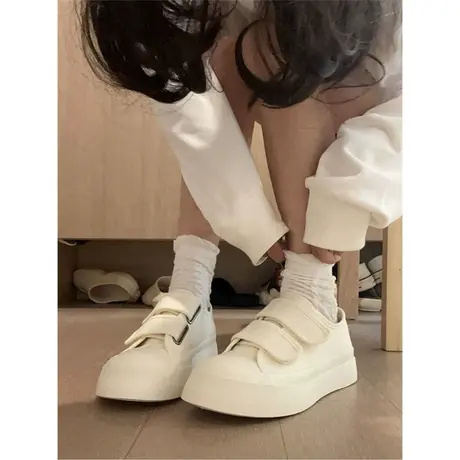 大头鞋女ins潮2024年秋季帆布玛丽珍面包鞋魔术贴休闲厚底小白鞋商品大图
