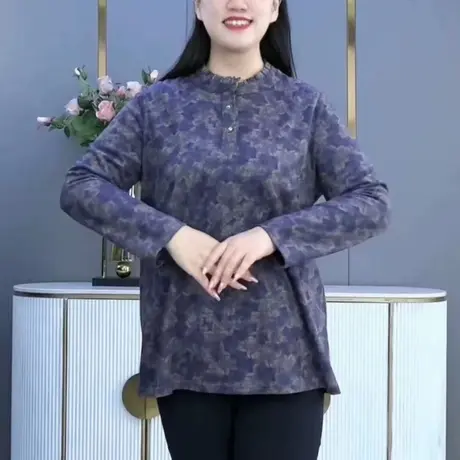 大码宽松显瘦洋气碎花中长款上衣微胖mm加肥加大200斤时髦打底T恤商品大图