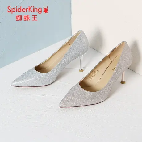 SPIDER KING/蜘蛛王高跟鞋2023秋商场新款女单鞋婚礼水晶尖头细跟商品大图
