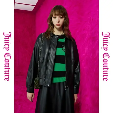 Juicy Couture橘滋秋女2023年新款暗夜魅力logo扣加棉女式皮衣图片